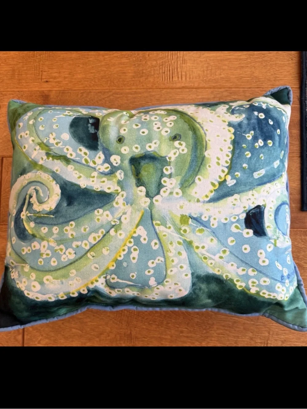 Betsy Drake Octopus Throw Pillow 15” X 19” Artist Water Resistant NEW Blue Green